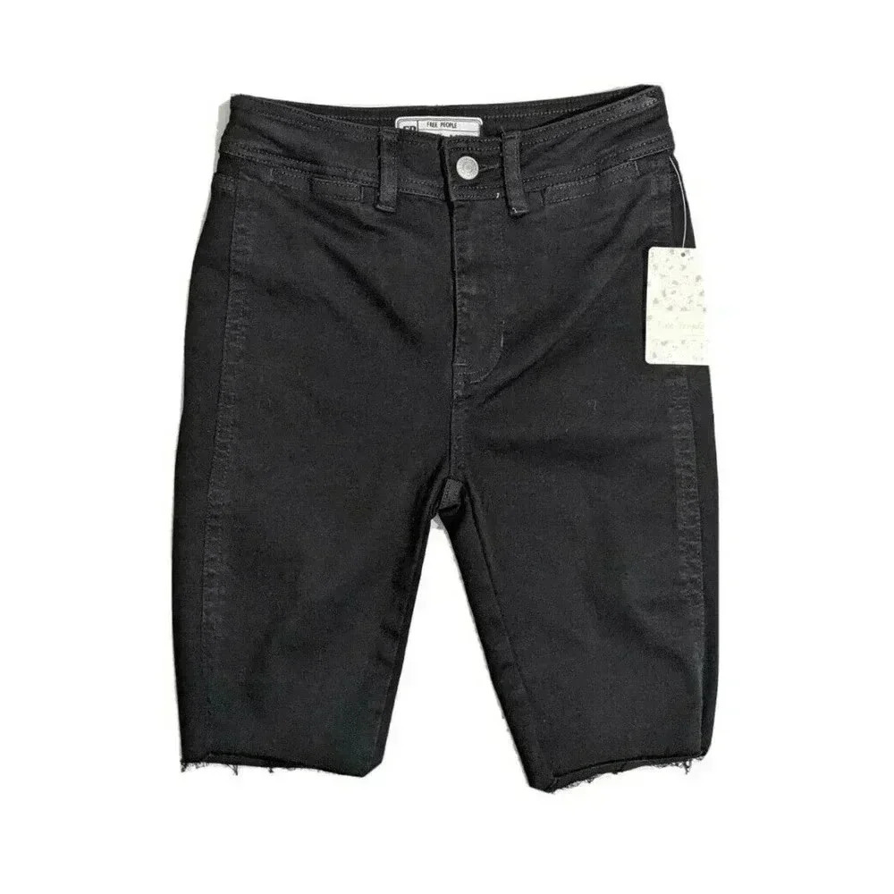 Free People Black So Chic Denim Biker Shorts 25